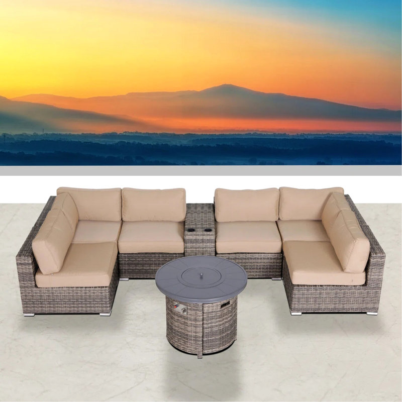 Ensemble de conversation modulaire avec coussins Sunbrella 8 pièces Alieyah