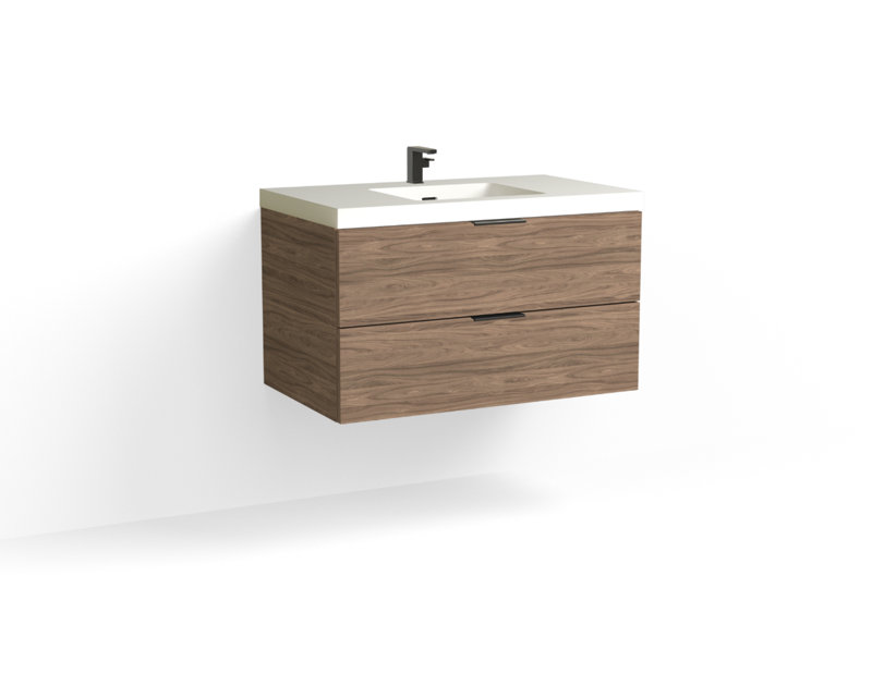 Avila 36" W Wall Mounted Single Bathroom Vanity, Glossy White/8" Widespread, Biondo, Satin Nickel