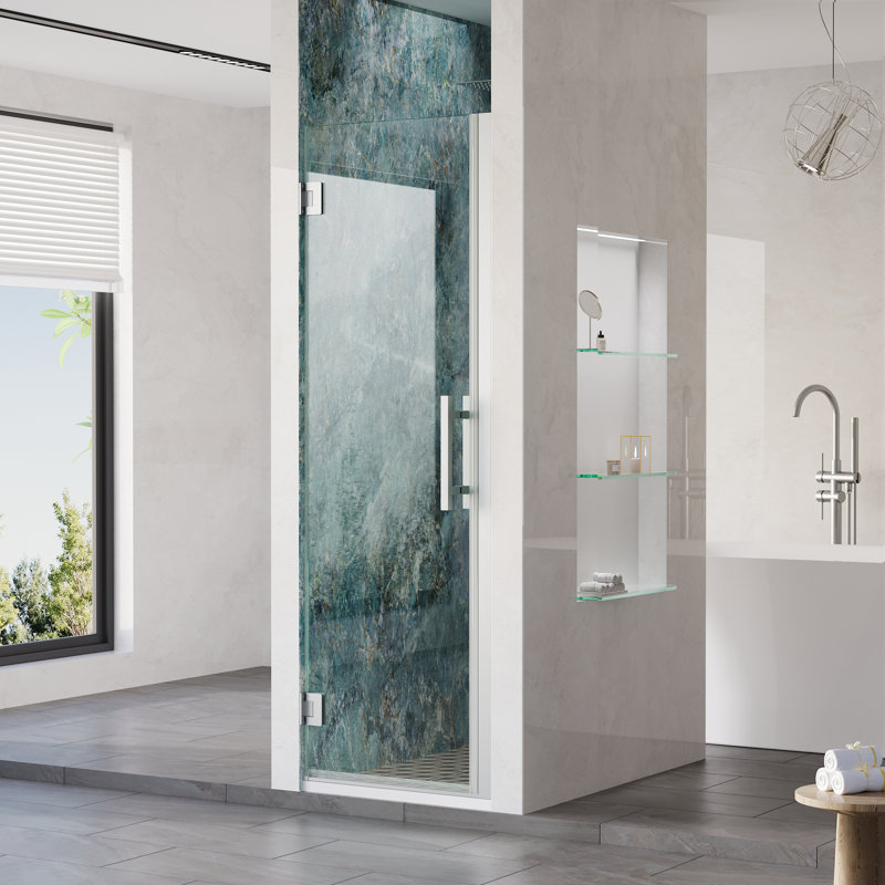 23-24 in.W x 72 in.H Hinged Frameless Shower Door with SGCC certified Tempered Glass,Chrome, Chrome