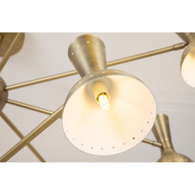 Light Stilnovo Style Geometric Chandelier, Antique Gold, Aged Bronze, 47" H x 51" W x 51" D