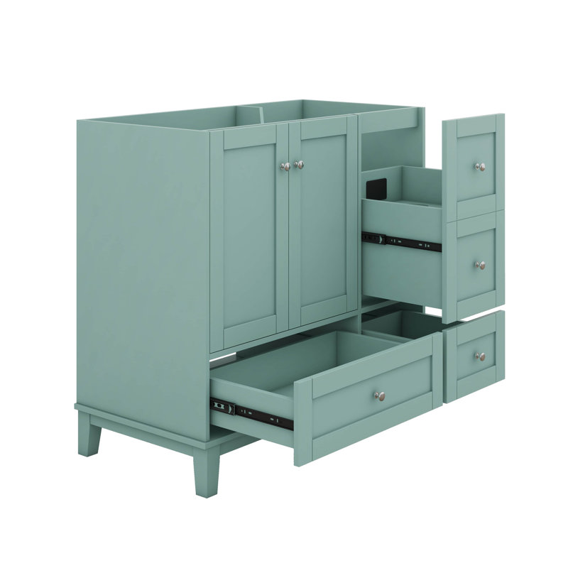 Meuble-lavabo 36 po sans lavabo, armoire de salle de bain autoportante en bois avec chargement USB, 3 tiroirs et une armoire