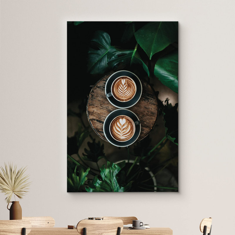 Café au lait avec plante, dessin au trait, fruits, photographie, chic, ultra, H 18 po x l 12 po