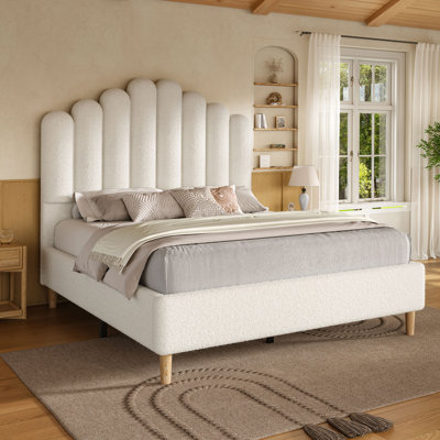 Boucle Bed Frame with Cloud Upholstered Headboard, Queen