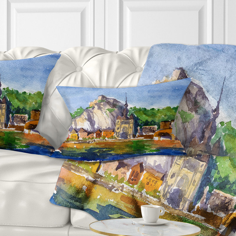 Cityscape Belgium Vector Illustration Lumbar Pillow