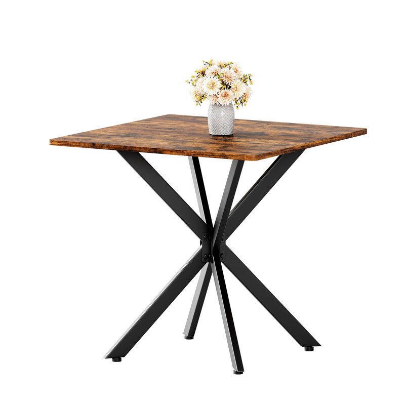 Rustic Square Side Table, X-Frame Metal Legs With Wood Grain Tabletop, Industrial Accent End Table For Living Room, Bedroom & Home Office, Brown, 31.5 X 31.5 X 29.5 Inches