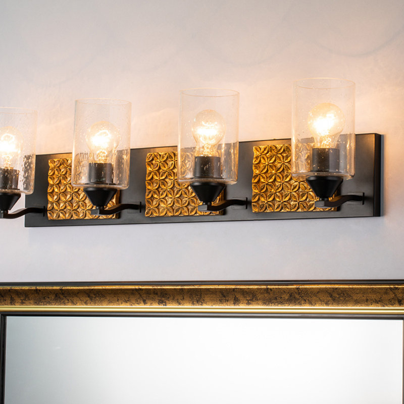 Arcadia 3 Light Bath Bar In Black, Black/Gold, 4 Light