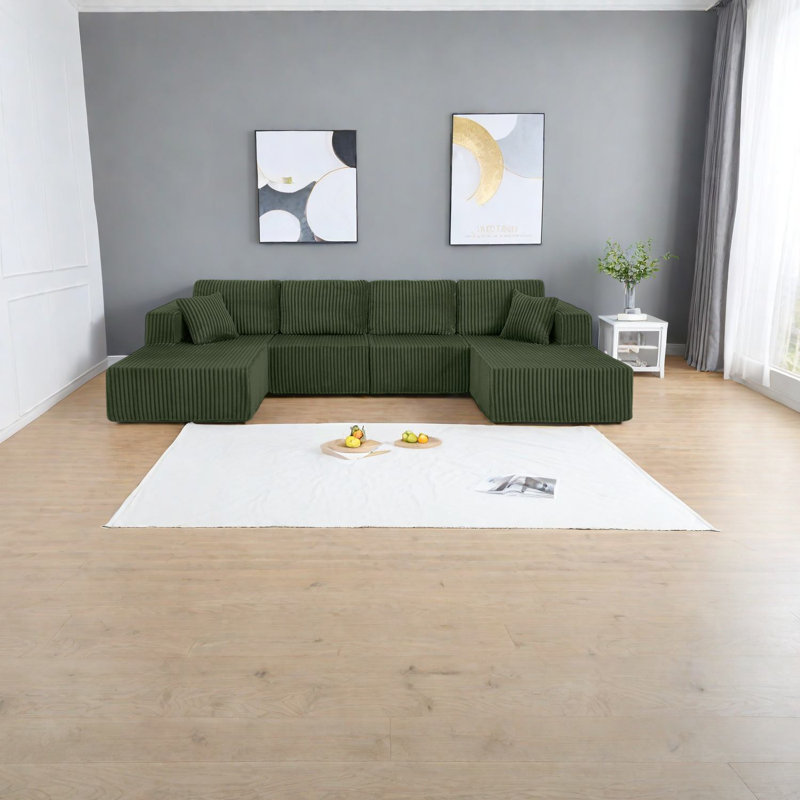 Canapé modulaire spacieux en forme de U, confort en mousse vert moderne pour la maison