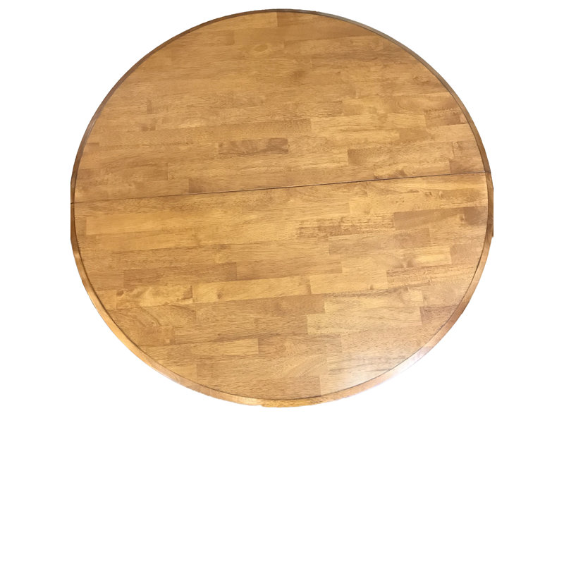 Round Extendable Solid Wood Dining Table in Mocha- Seats 4-6 people With Gear Driven Takeout Leaf