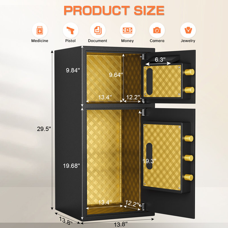 Coffre-fort de 6,5 pieds cubes avec sac ignifuge imperméable, très grand coffre-fort pour la maison avec fente de dépôt, doublure en cuir de polyuréthane souple et sécuritaire avec grand écran ACL et double alarme pour le bureau à domicile
