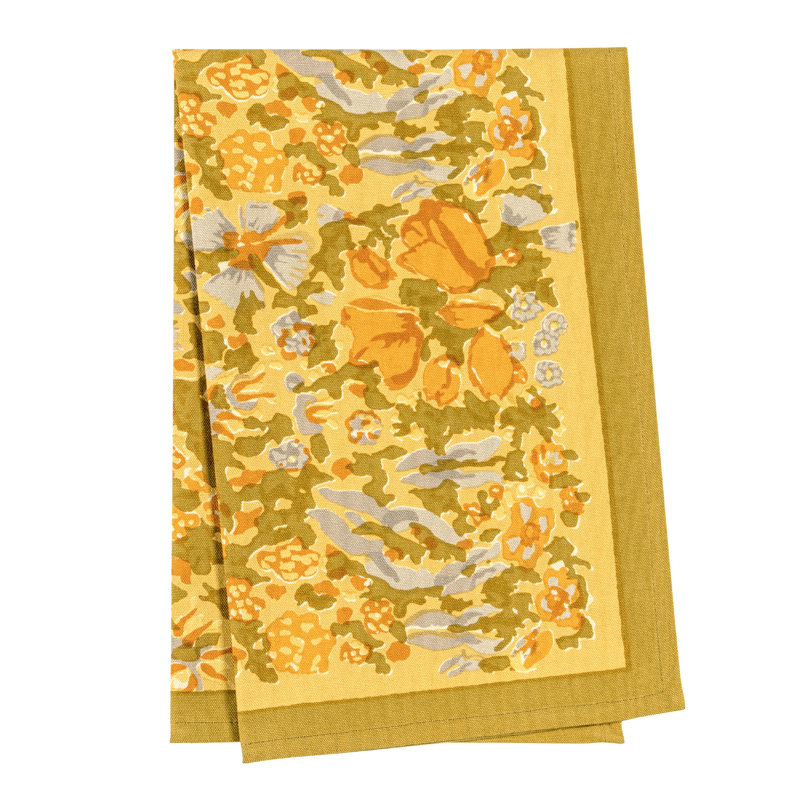 Sorene Floral Tea Towel, Mustard/Grey