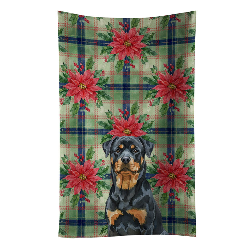 Rottweiler Christmas PoinsettIas Kitchen Towel, Black/Brown Rottweiler