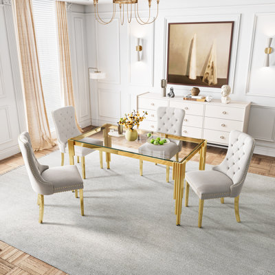 Rectangle Glass Dining Table With Tempered Glass Top & Stainless Steel Legs