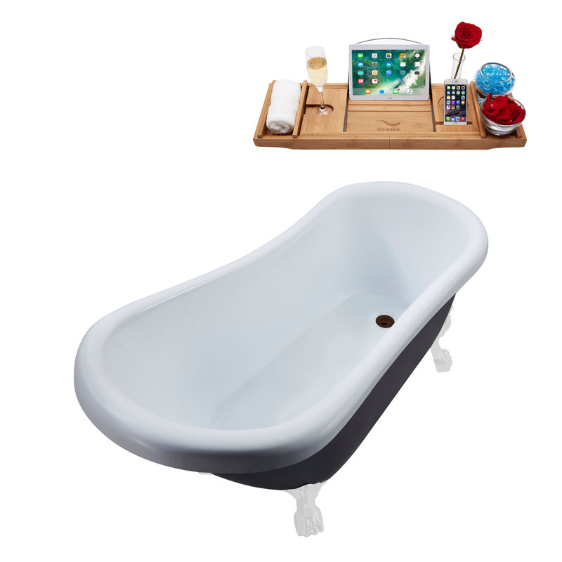 61'' x 27.6'' Soaking Acrylic Bathtub, Matte Oil Rubbed Bronze, Glossy White