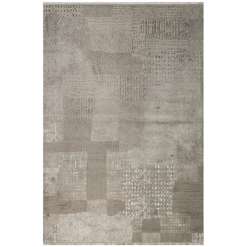 Tapis gris en polyester tissé à la machine Bedner, Rectangle 5 pi 3 po x 7 pi 7 po