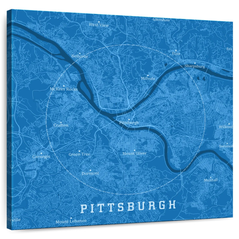 Carte de la ville de Aliaz Pittsburgh, H 10 po x l 10 po