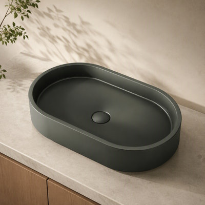 Lavabo de salle de bain ovale moderne en béton vert foncé 23,6 po