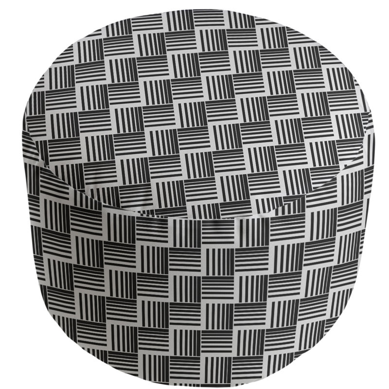 Upholstered Pouf, Black/Gray