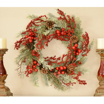 Handcrafted Faux Berry Polyester 22'' Wreath