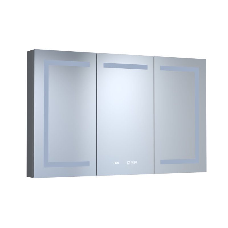 Pharmacie rectangulaire encastrée / en aluminium argenté, H 24 po x l 79,37 po x P 4,2 po