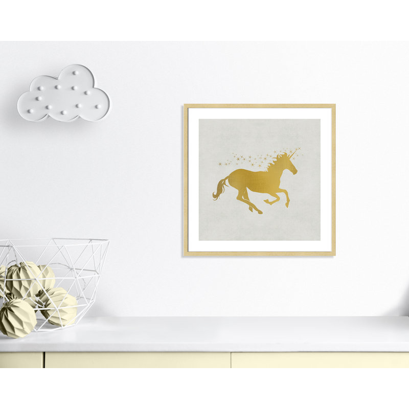 «Unicorn Gold 1», art encadré, H 27,5 po x l 27,5 po x P 1,19 po, Encadré de boîte champagne
