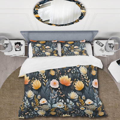 Minimalist Radiant Blossom Serenity - Ensemble de housse de couette floral - Polyester microfibre