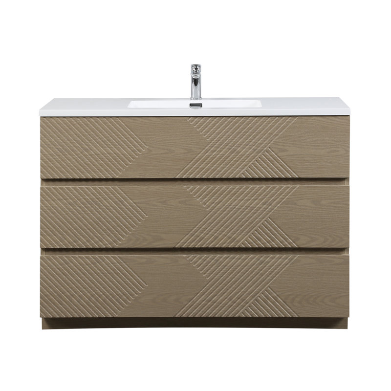 Ilic 48 po L x 19 po P 3 tiroirs Meuble-lavabo autoportant avec évier simple et Comptoir en Polymarbre blanc, 47"