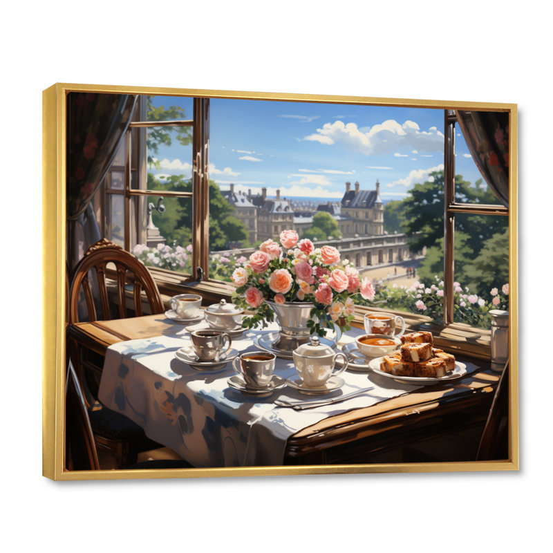 Thé champêtre après-midi IV - imprimé, 16" H x 32" W, Cadre flottant doré