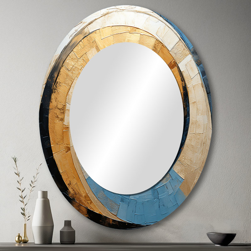 Miroir mural ovale sur métal doré, 43 po x 33 po