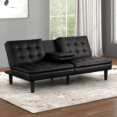 Black Contemporary Style Futon Bed With Biscuit - Cushions, A C Chargers, Drop Down Table And Cup Holders, 71.5"w X 35.5"d 32"h In Tufting, Easy Con