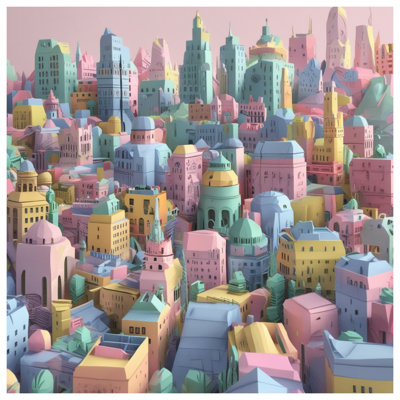 Édredon Pastel Cityscape Buildings