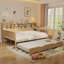 Lit de jour double en bois avec tablettes de rangement, lit multifonctionnel avec lit gigogne simple et bureau d'étude, naturel (ancien SKU: N733S242277M)