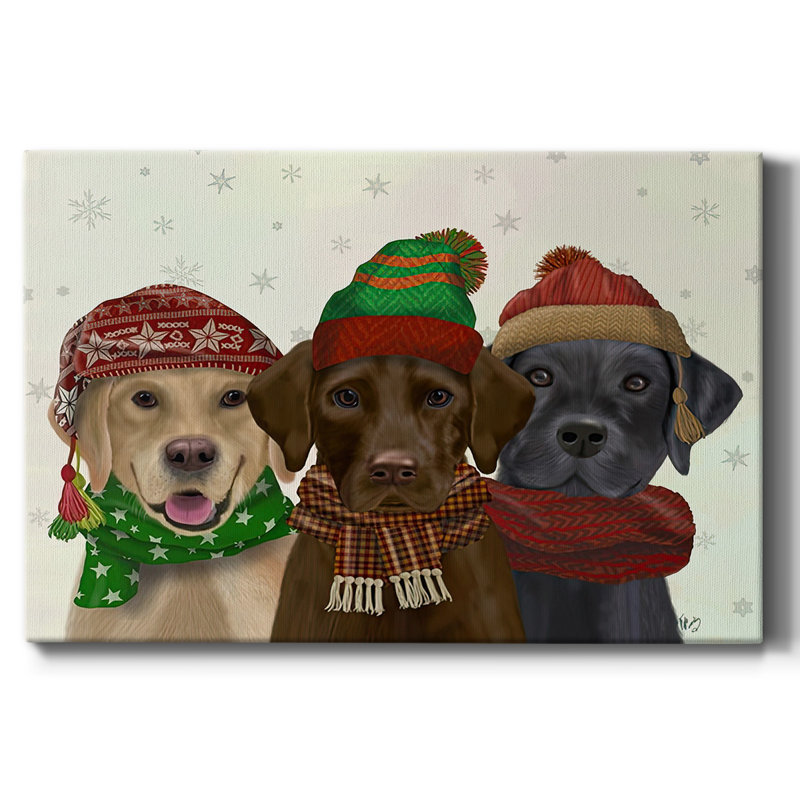 Christmas 3 Winter Labs - Toile tendue avec châssis, H 18 po x l 27 po x P 1,5 po