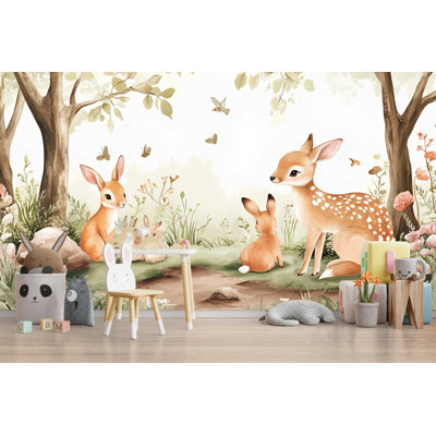 Papier peint chambre d'enfant Woodland Deer Bunny