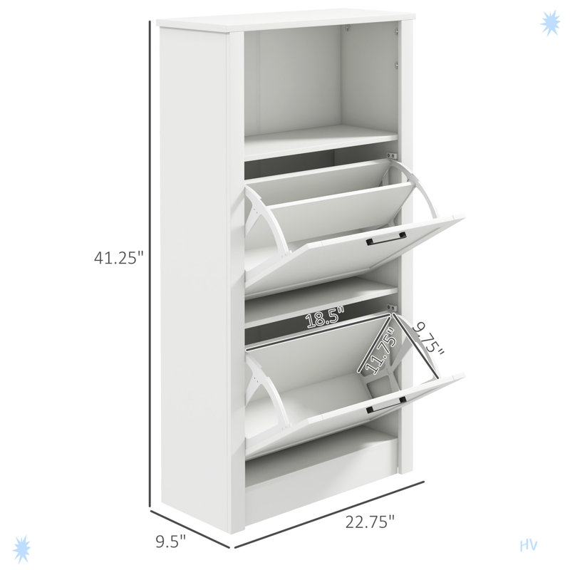 Armoire à chaussures avec compartiment ouvert et 2 tiroirs rabattables