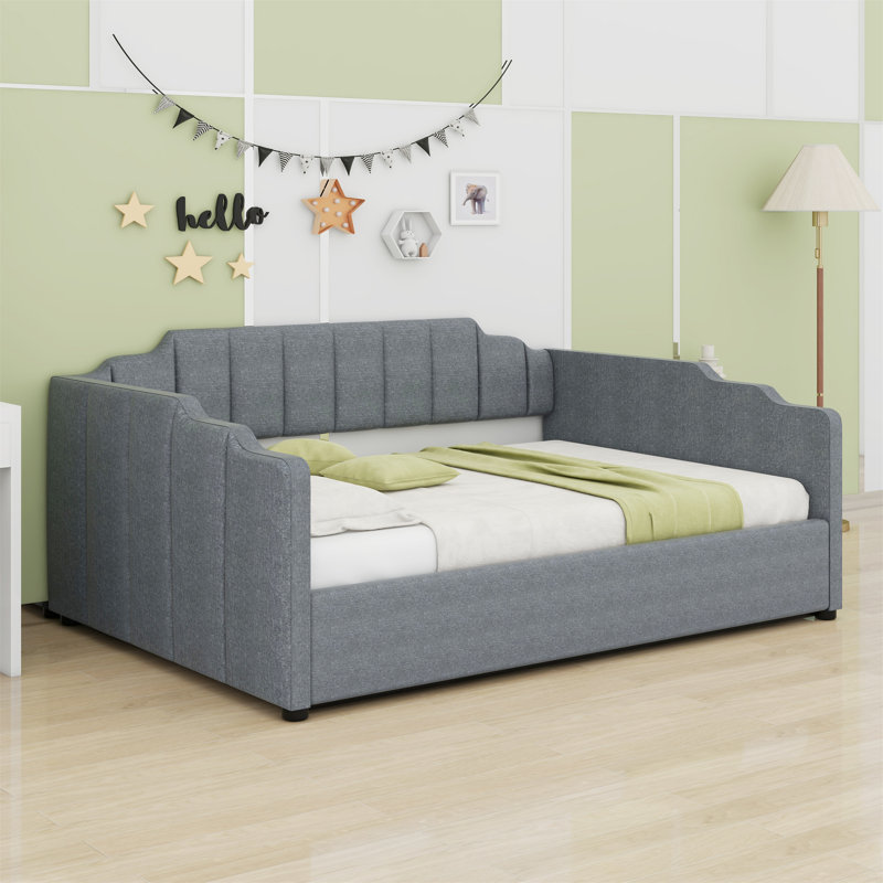 Lit de jour rembourré avec rangement inférieur, Gris