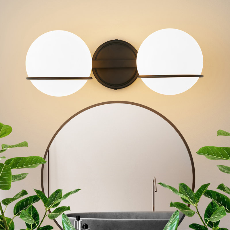 Luminaire de salle de bain à intensité variable noir avec abat-jour en verre blanc laiteux Kadesha, 2