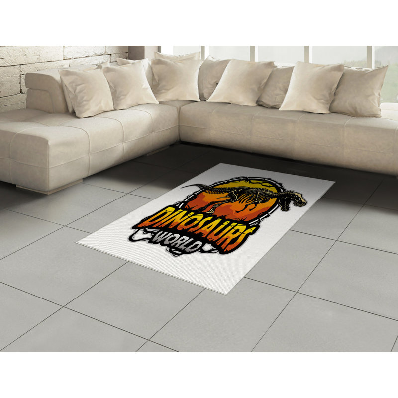 Tapis décoratif à fibres longues haute densité en polyester et coton à motif de dinosaures, Rectangle— 4 pi x 5 pi 8 po