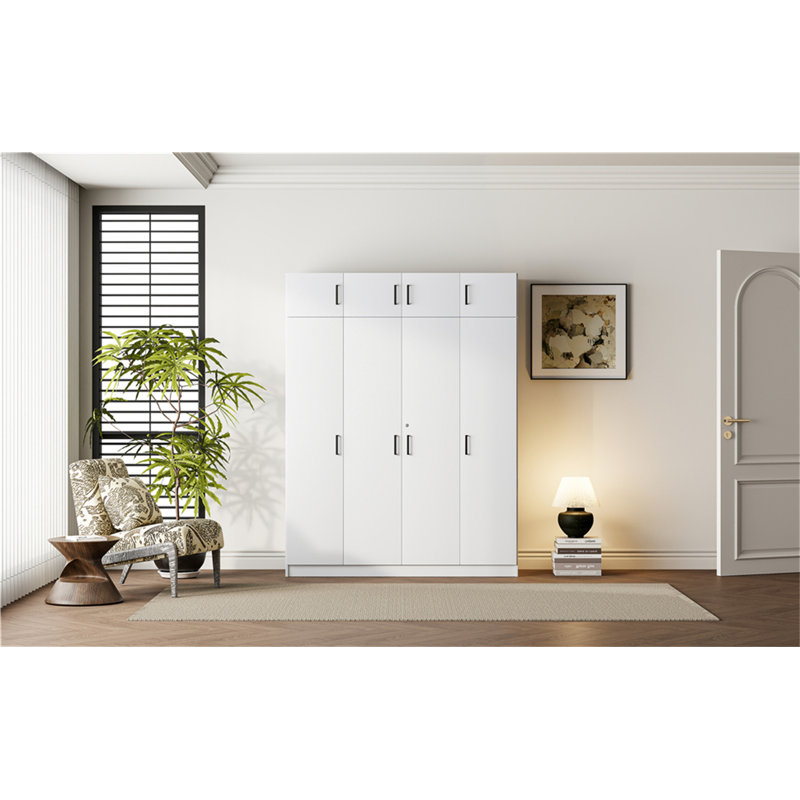 Armoire 4 portes avec 1 tiroir et armoire supérieure, Blanc