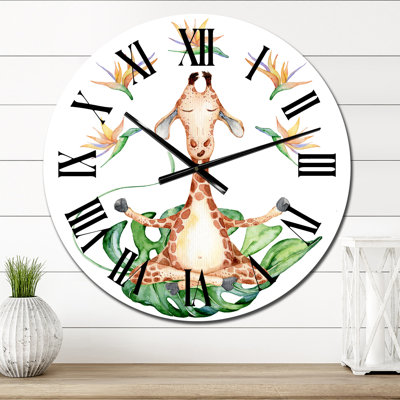 Dessin de girafe avec fleurs tropicales V - Horloge murale pour enfants