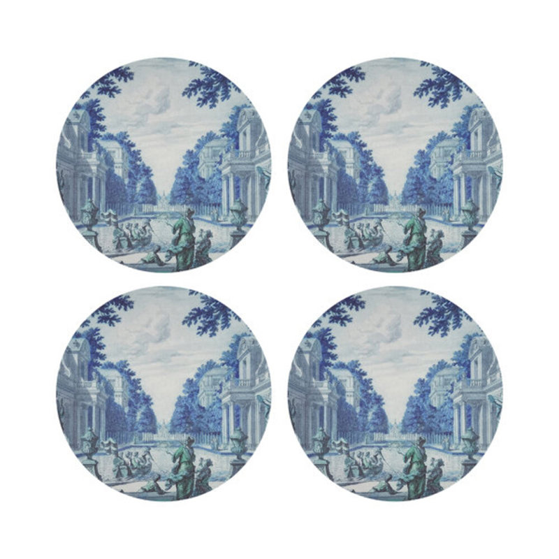 Sous-verres ronds en cuir végétalien Dimanche A Paris, Cerulean