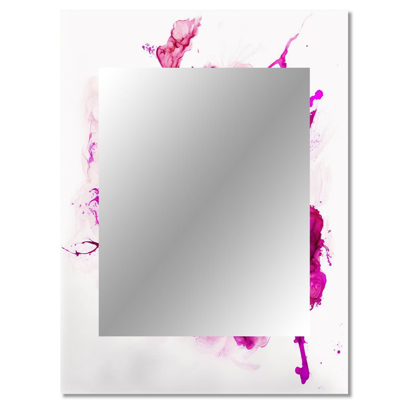 Viva Magenta Secret Wispers III - Liquid Ink Decorative Mirror, Pink Large Wall Mirror, Printed Metal Art, 32" x 24"