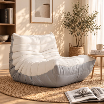 33'' Wide Chenille Bean Bag Chair with Faux Leather Accents, No Assembly