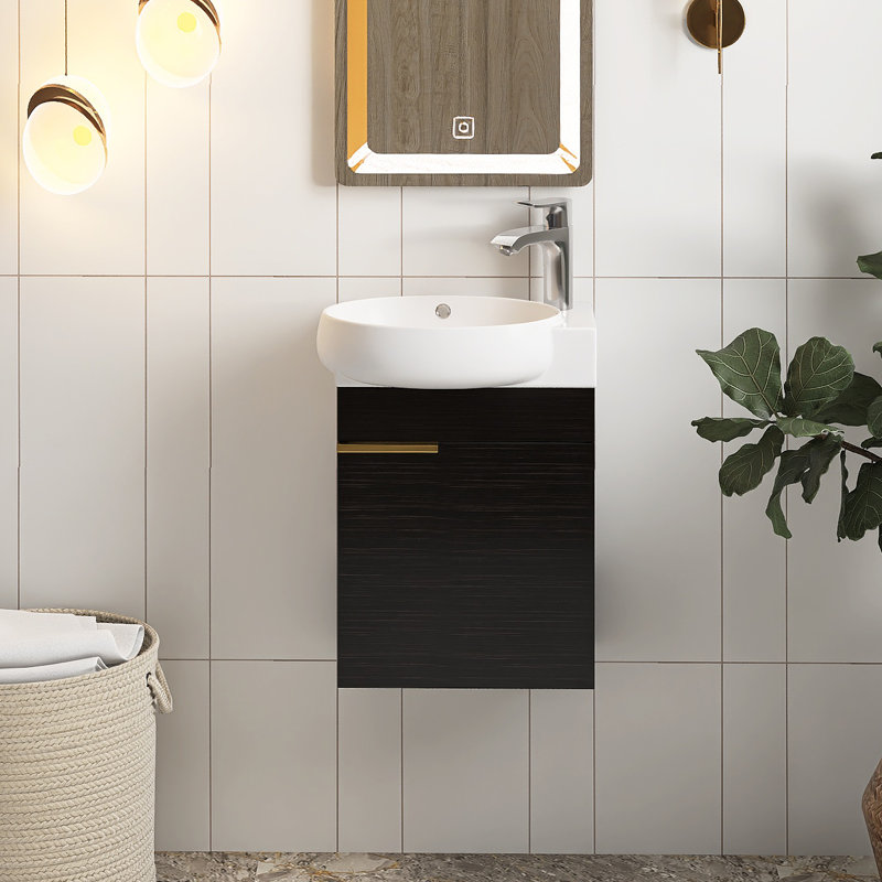 Ensemble de meuble-lavabo simple 17 po avec plateau en céramique Morfou, Noir châtaignier
