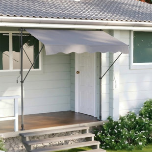 Manual Retractable Awning 78 In Uv Protection Sun Shade Cover Outdoor Shade Canopy Grey Non-screw Polyester Adjustable Height For Backyard Rv Patio