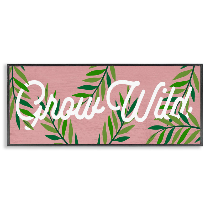 Estampe numérique rose et verte «Grow Wild Wild», design par Lil 'Rue, H 10 po x l 24 po, Giclée encadrée noir minuit