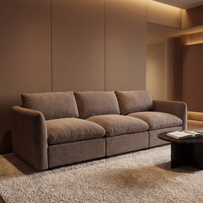 3-Seat Sofa In Chenille Fabric – Modern Living Room Couch With Solid Wood Frame And Plush Cushions