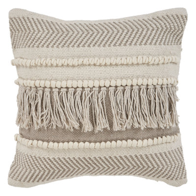 Coastal Natural Fringed 100% Cotton Throw Pillow