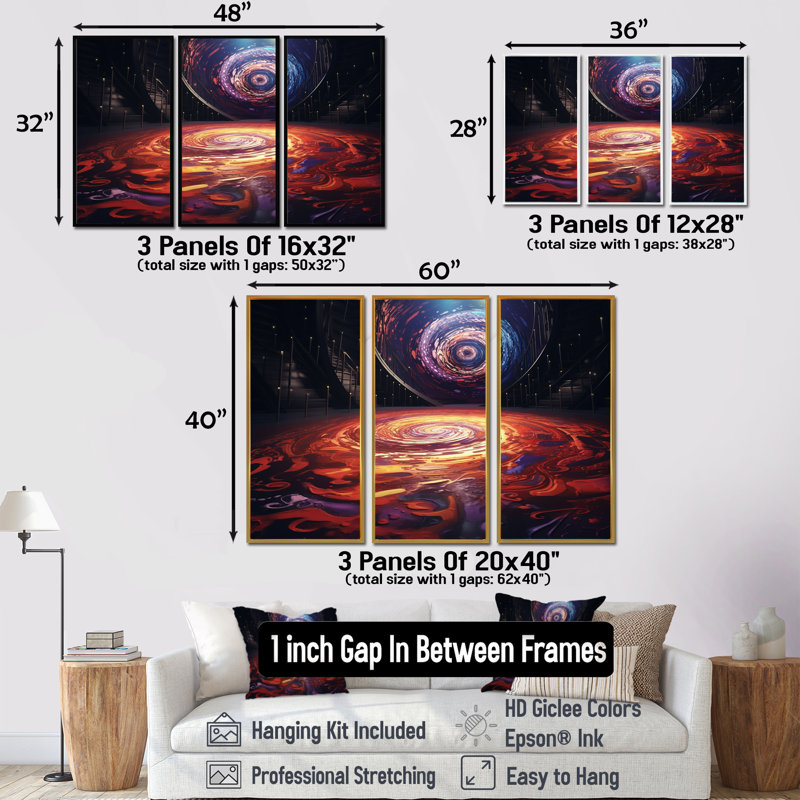 Spiral Galaxy Cosmic Whirls - Space Paysages, ensemble de salon d'art mural, Cadre flottant doré, H 28 po x l 36 po x P 1 po