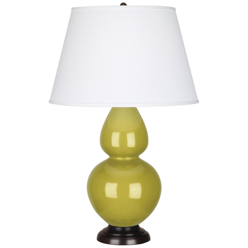 Lampe de table double gourde 30 po, Citron Glazed Ceramic/Deep Patina Bronze, Blanc blanc