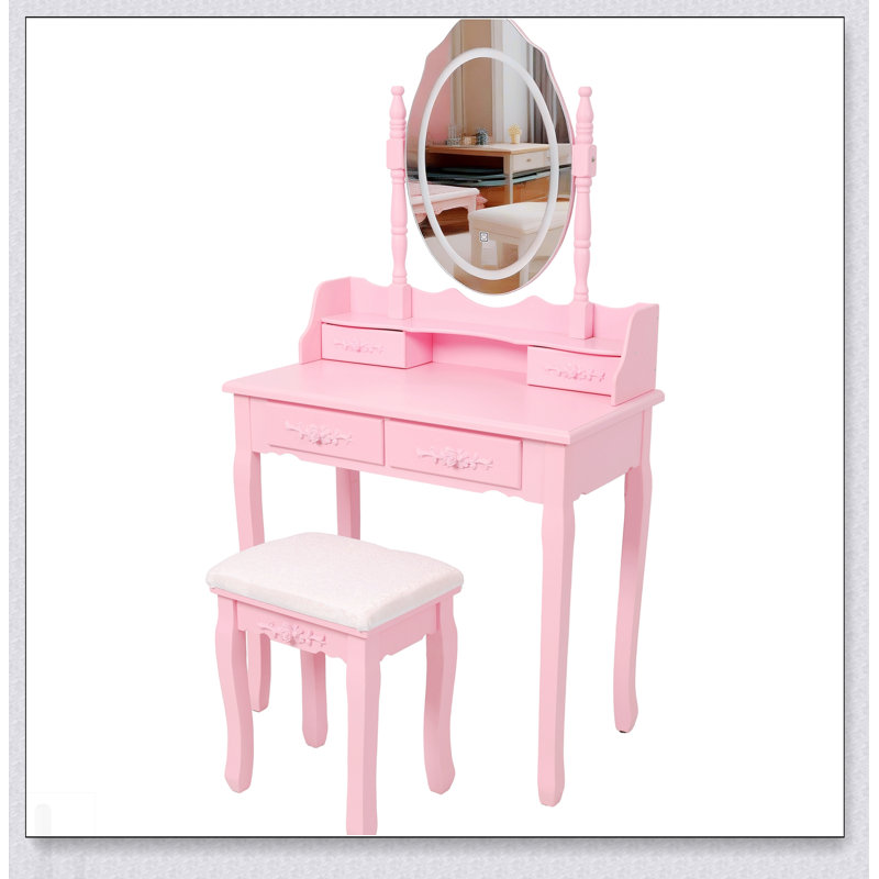 Ensemble de coiffeuse avec miroir et tabouret rembourré Princess